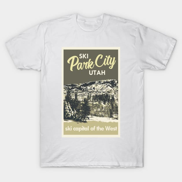 Grey Vintage Park City Utah Ski Poster T-Shirt by ROEDERcraft